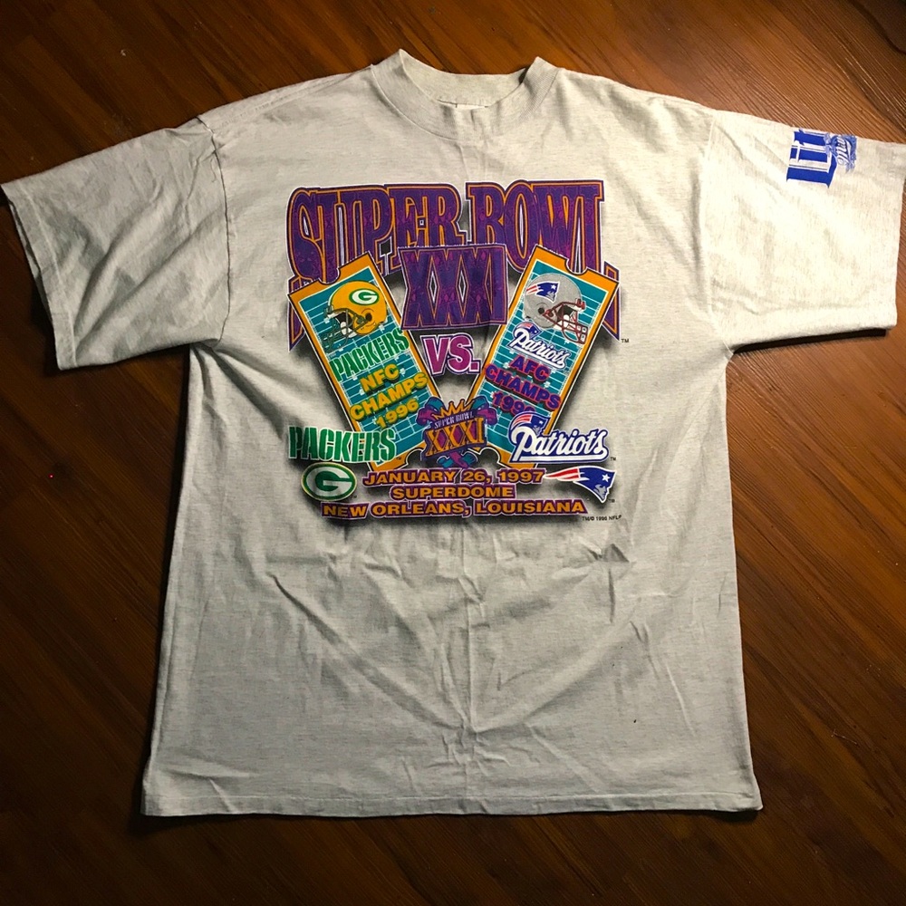 1997 Vintage Super Bowl Packers vs Patriots Tee L